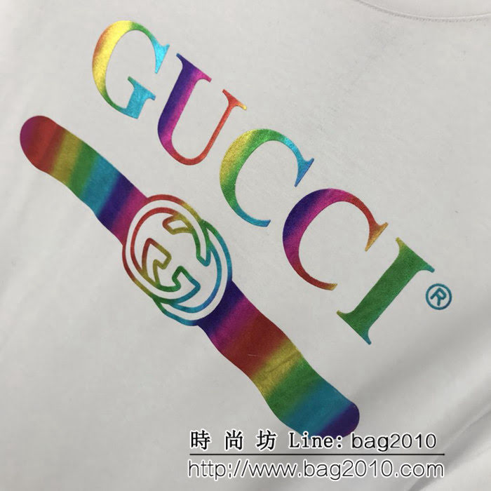 GUCCI古馳 19早春新款 漸變色logo印花 雙股絲光棉短袖 男女同款 ydi1605